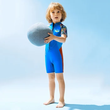 Детская одежда для дайвинга из неопрена, теплый купальник для подводного плавания и серфинга с эластичной застежкой-молнией UPF 50, Снаряжение для водных видов спорта с коротким рукавом