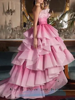 Элегантное вечернее платье из розового тюля с ярусами для женщин, свадебные платья для гостей длиной до пола с длинным рукавом/платье на заказ 9