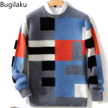 Новый мужской Осенне-зимний свободный утолщенный свитер Bugilaku из повседневного делового трикотажа 16