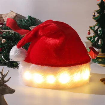 Креативное рождественское украшение, плюшевая легкая рождественская шляпа, шляпа Санта-Клауса, рождественские украшения для дома 2024 Navidad Noel Natale 1