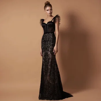 Вечернее платье Мечты 2023 Элегантные Черные платья для выпускного вечера без рукавов с русалочкой, вечерние платья с кружевной наклейкой в виде сердца, Vestido De Noche 13