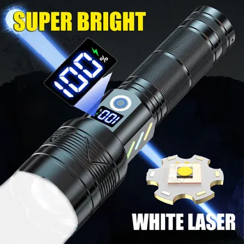 Мощный светодиодный фонарик Type-c с перезаряжаемым тактическим зумом, использующий батарею 26650, фонарь для кемпинга и рыбалки с дисплеем мощности 10
