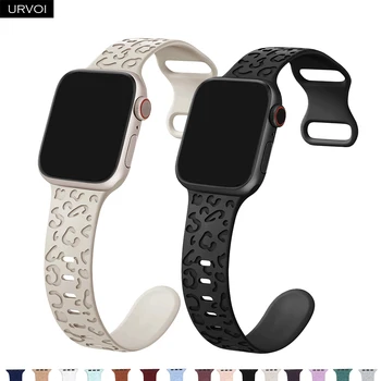 Ремешок URVOI для Apple Watch серии 8 7 6 SE 5432 с леопардовой гравировкой силиконовый ремешок для iWatch с пряжкой-бабочкой прочный браслет 2
