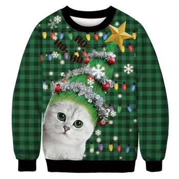 Мужчины Женщины, Забавный кот, ХО-ХО-ХО, Уродливый Рождественский свитер с 3D принтом, толстовка для праздничной вечеринки, пуловер, Новогодние Рождественские Джемперы, топы