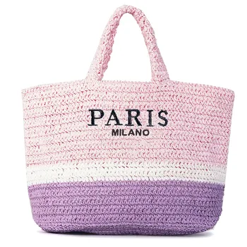 Большая вместительная соломенная женская сумка-тоут, Дизайнерская женская сумка с буквами, модная летняя пляжная сумка ручной работы, повседневная сумочка 14