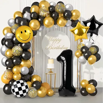Черно-золотой комплект для празднования дня рождения с венком и аркой one Happy Dude украшение из латексного шара для первого года жизни ребенка 10