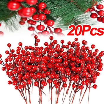 Рождественский декор из искусственных красных ягод, имитация красных ягод, ветки вишни для дома, украшения для Рождественской елки, новогодний декор 2