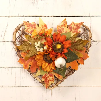 Венок на Хэллоуин, День Благодарения, сердце, тыква, Осенние кленовые листья, Осенняя Дверная гирлянда, настенный Подвесной цветок для домашнего декора 3