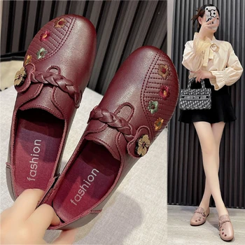 Женские мягкие туфли на плоской подошве с вышивкой, Летние дышащие Вязаные кроссовки на платформе, Женская повседневная обувь с цветами в китайском стиле