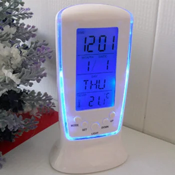 Цифровой календарь Температуры, светодиодный цифровой будильник с синей подсветкой, Электронный календарь, термометр, светодиодные часы со временем 9