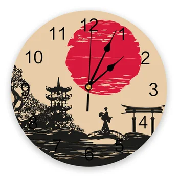 Настенные часы силуэта в японском стиле, декоративные Креативные Современные настенные часы для гостиной, кухни, офиса, спальни 10