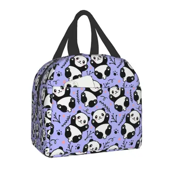 Fiambrera térmica con estampado de oso Panda para mujer y niño, bolsa de almuerzo con aislamiento de dibujos animados, impermeab 3