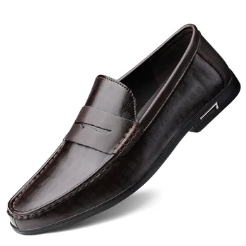 Мужская обувь из натуральной кожи, Повседневные мужские лоферы, Дышащая Офисная Официальная обувь, мужские дизайнерские слипоны для вождения, Большие размеры 38-46 9