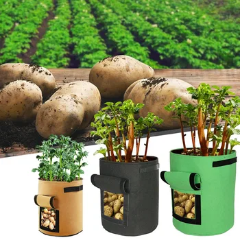 Мешки для выращивания растений из нетканого материала Садовый горшок для картофеля, теплица для выращивания овощей, увлажняющие вертикальные инструменты 7