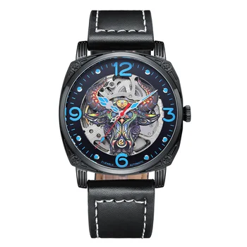 Новые мужские часы с 3D-дизайном в виде головы быка, модные водонепроницаемые механические часы со светящимся скелетом, автоматические механические часы Relogios Masculino 11
