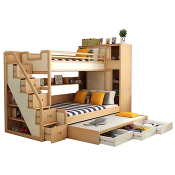 L Кровать из массива дерева с регулируемой высотой, двухъярусная кровать, детская двухъярусная кровать, двухъярусная кровать, мебель для спальни, кровати 16