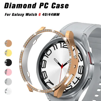 Блестящий Защитный Чехол для Samsung Galaxy Watch 6 40 мм 44 мм Корпус Для Часов PC Однорядный Защитный Чехол С Бриллиантовой Инкрустацией Черный Серебристый 11