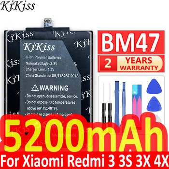KiKiss Для Xiao Mi BM47 Аккумулятор емкостью 5200 мАч Для Xiaomi Redmi 3S 3X Для Redmi 4X Для Redmi 3 /3pro 3 Pro Запасные Батареи + Инструменты 7