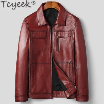 Tcyeek Демисезонная Мотоциклетная куртка Модное Мужское пальто из воловьей кожи, куртка из натуральной кожи, Мужская одежда, Повседневные Корейские Кожаные пальто 7