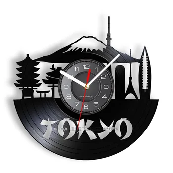 Япония Tokyo Skyline Декоративные Настенные Часы Для Корпоративного Офиса Японский Городской Пейзаж Виниловый Альбом Рекордные Часы Японский Сувенир 2