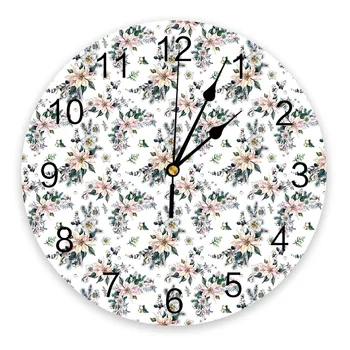Круглые настенные часы с рождественским цветочным растением, современный дизайн, Кухонные подвесные часы, Домашний декор, Бесшумные настенные часы 1