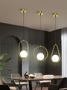 Прикроватная лампа в скандинавском стиле, подвесные светильники в виде стеклянных шаров, современная светодиодная подвесная лампа для ресторана, бара, латунное кольцо из черного металла, подвесная лампа 9