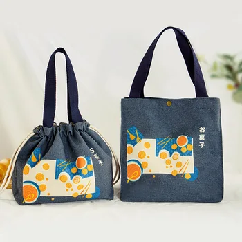 Новая портативная холщовая сумка для ланча в японском стиле с милым рисунком, сумка для хранения ланч-боксов для пикника и женщин, детей