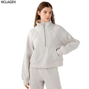 Пуловер с высоким стоячим воротником на молнии NCLAGEN для женщин, осенне-зимняя верхняя одежда, Повседневные теплые спортивные рубашки для бега, спортивный топ 5