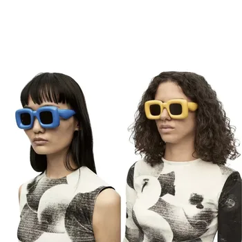 Винтажные квадратные солнцезащитные очки ярких цветов для женщин, новый модный бренд, толстые солнцезащитные очки для мужчин, желтый LW40098I, панк-хип-хоп оттенки красного 13