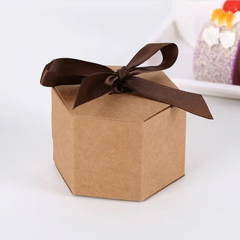 10 шт./лот, Свадебные подарочные коробки для гостей, коробка конфет из крафт-бумаги в форме шестиугольника, сделай САМ, Рождественский детский душ, принадлежности для вечеринки по случаю дня рождения 7