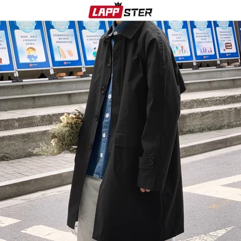 Модный Длинный тренч LAPPSTER в корейском стиле, ветровка 2023 года, японские уличные куртки, пальто, Мужские черные пальто в стиле харадзюку Оверсайз 14