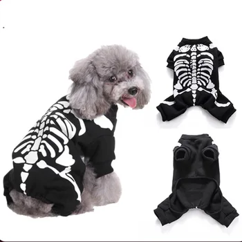 Костюм для домашних животных на Хэллоуин, одежда для собак, комбинезон с черепом, костюм скелета тыквенного полицейского для собаки, теплая одежда для французского бульдога чихуахуа