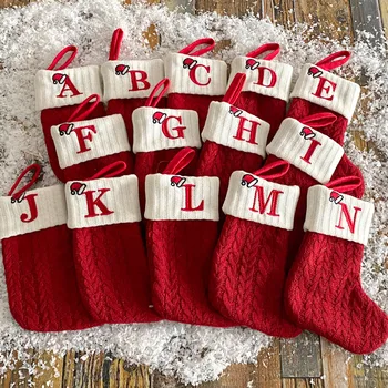 2023 Рождественское Украшение на елку Подарок Рождественские носки Шерстяное вязание Чулок с буквами в виде Снежинок Рождественское украшение для дома