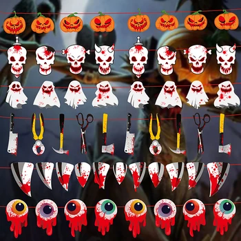 Бумажный баннер Happy Halloween длиной 3 м, Гирлянда с привидениями из тыквы ужасов для вечеринки в честь Хэллоуина, подвесные украшения, флаги-овсянки 1