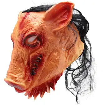 Страшные маски для Хэллоуина, Новинка, Ужас в виде головы свиньи С масками для волос, костюм для косплея Caveira, Реалистичная маска для фестиваля из латекса 1