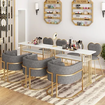 Современные маникюрные столы Мебель для салона красоты Профессиональный маникюрный стол Nordic Salon Двойной маникюрный стол и стул Set Z 8