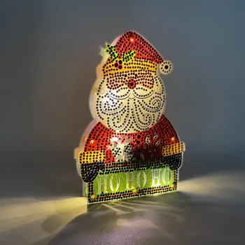 Акриловая алмазная роспись, декоративная лампа, дизайн Рождественской елки, Люминесцентное праздничное освещение, образ Санта-Клауса, сделай САМ 6