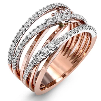 Многослойное кольцо из розового золота с микроинлайзингом, кольцо из циркониевого сплава Для женщин, модный тренд, кольцо на палец, женские вечерние украшения 3