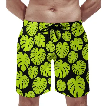 Пляжные шорты Monstera Leaf Гавайские Плавки С лаймовым принтом Мужские Быстросохнущие Для серфинга Высококачественные пляжные короткие штаны большого размера 2
