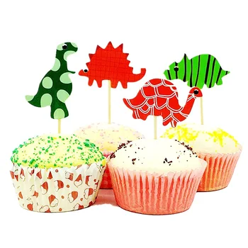 Топперы для торта в стиле динозавров, обертки для кексов для вечеринки в стиле динозавров, украшения для вечеринки в честь Дня рождения, Сувениры для детей, флаг для торта, детский душ 14