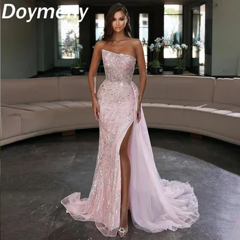 Женские платья для выпускного вечера Doymeny, расшитые бисером, коктейльное платье русалки без бретелек с блестками, с высоким разрезом, вечернее платье для вечеринки 8