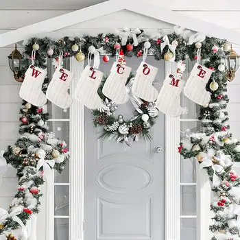 Легко подвешиваемый чулок, праздничное украшение, привлекательный рождественский чулок с буквами, декор для праздничной елки, подарочный держатель для нового года 8