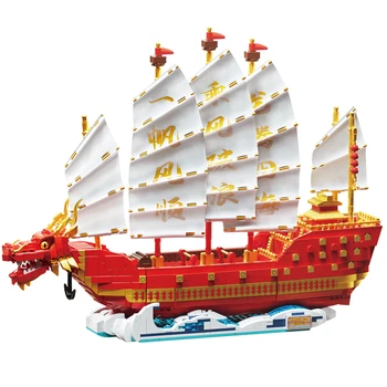 Креативный эксперт MOC Ideas Китайская модель фестиваля лодок-драконов Строительные блоки, кирпичи, просвещающие игрушки своими руками для детей, подарки 5