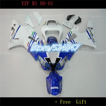 Комплекты для кузовных работ Hey-бело-синие пластиковые обтекатели для YZFR1 2000 2001 00 01 Мотоциклетное покрытие в подарок для Yamaha 14