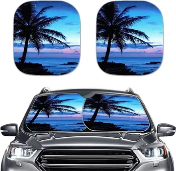 Тропический рай, сцена на океанском пляже с изображением пальм, Складывающийся козырек на лобовое стекло автомобиля, 2 шт. Автомобильные аксессуары 12