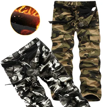 Зимние брюки-карго, мужские повседневные Свободные Длинные брюки с несколькими карманами, армейские камуфляжные утолщенные военные тактические рабочие брюки 5