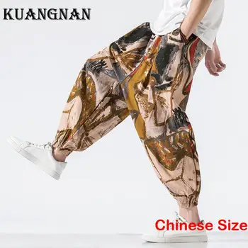 Мужские брюки из хлопка и льна KUANGNAN для мужчин, Корейская уличная мода, спортивные штаны, Мужские брюки в стиле хип-хоп, спортивные штаны, мужские 5XL 2023