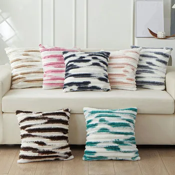 Подушка в полоску размером 45x45 см, плюшевая наволочка для гостиной, декоративное кресло для дома, мягкий чехол для подушки в стиле галстука 3