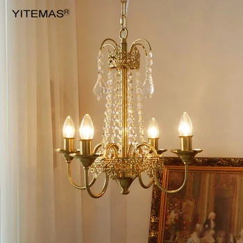 Французская хрустальная люстра, подвесное медное освещение, роскошные подвесные люстры в спальне, прихожей, винтажная лампа для лестничной клетки 15