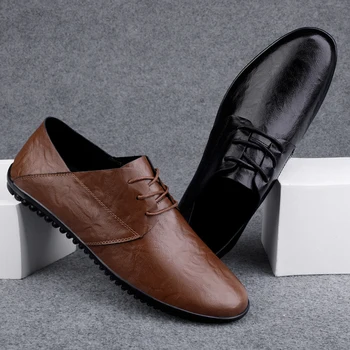 Мужская повседневная обувь, модный бренд, Классическая повседневная мужская кожаная обувь, Черная, горячая распродажа, Дышащая Деловая мужская обувь на шнуровке, Большой размер 15